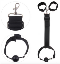 Load image into Gallery viewer, Slave Neck Hand Wrist Cuffs Collar Mouth Ball Gag Restraint Belt