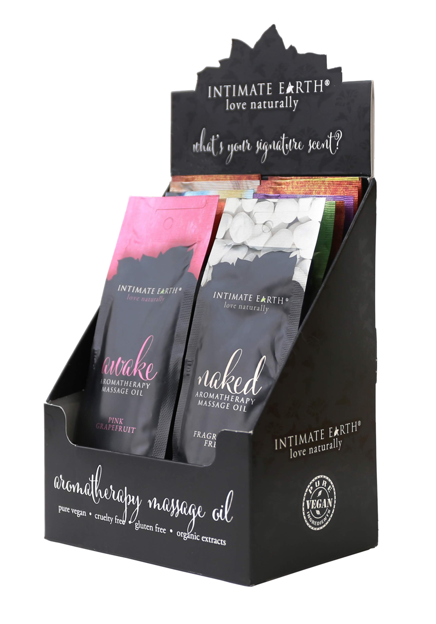 Intimate Earth Massage Oil - 30ml Foil - Filled Folded Display (Holds 18 foils)